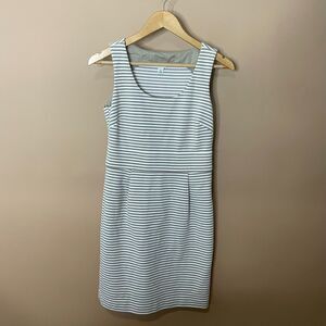 Banana Republic 6P Petite Sheath Dress Beige White Striped Sleeveless Zip Back
